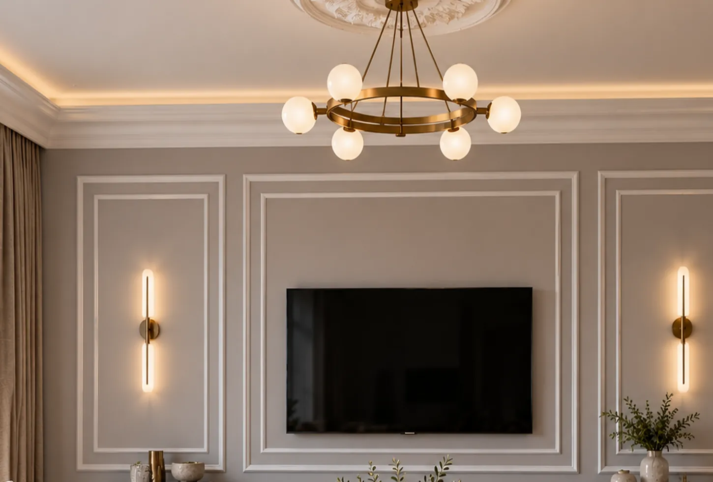 Interior fragment with wall frames and decorative ceiling cornice