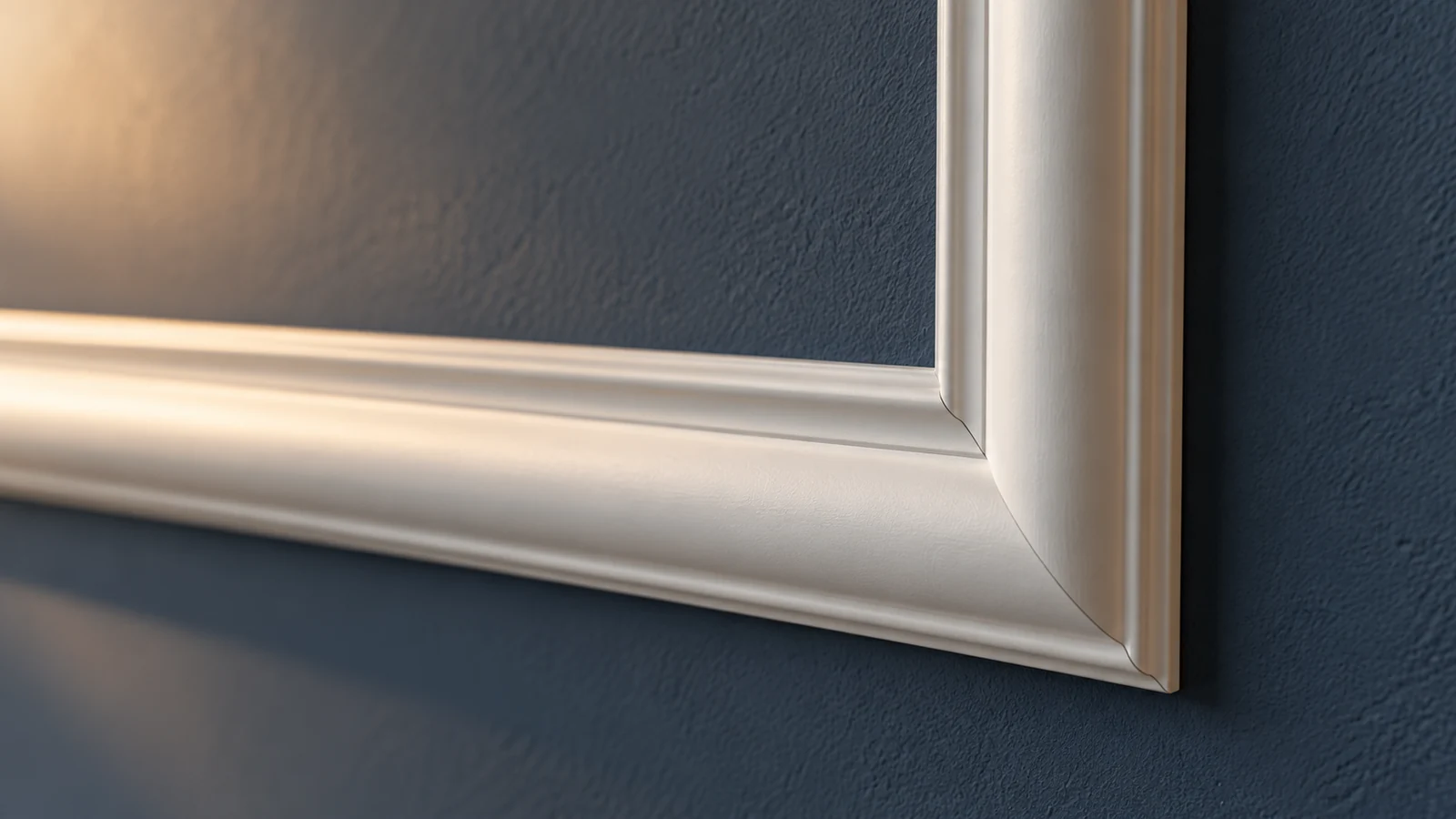 Polyurethane moldings for decorative frames: close-up of the corner joint
