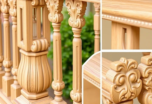 Classic wooden balusters with carved decorative elements