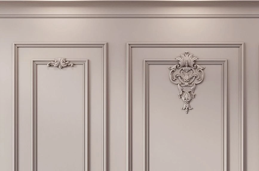 Wall panel with STAVROS moldings and stucco