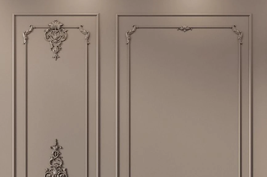 Decorative Verona frames with moldings and lower stucco overlays on wall panels
