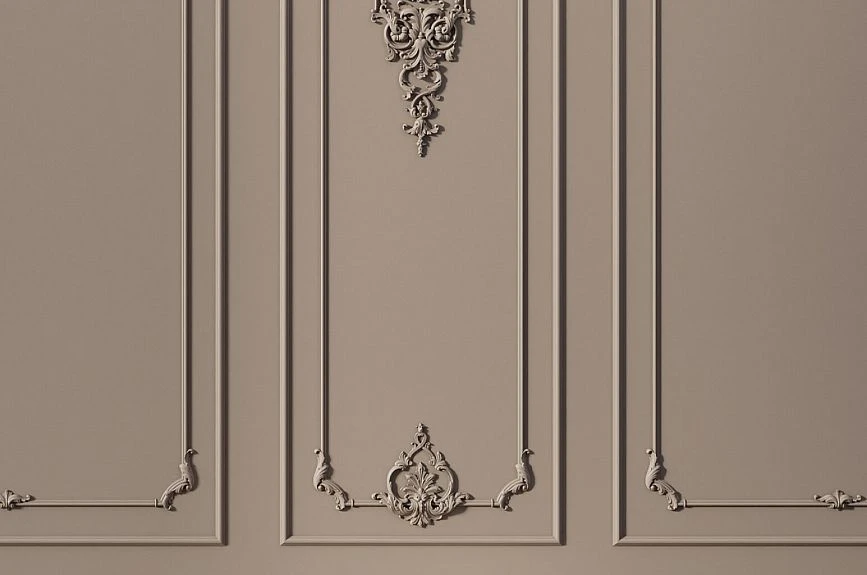 Ornamental stucco overlay Verona on a narrow wall panel with moldings