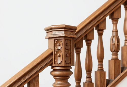 Process of attaching wooden railings to balusters on a staircase