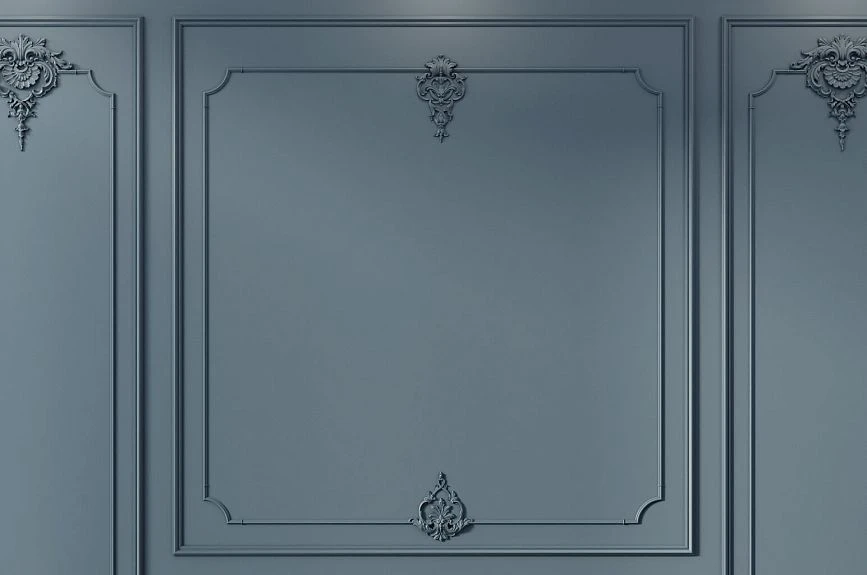 Symmetrical composition of Petersburg wall panels INTPU-034 with moldings and stucco decor
