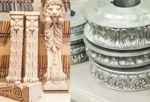 Metal forms with ornaments, used in furniture production for carved elements