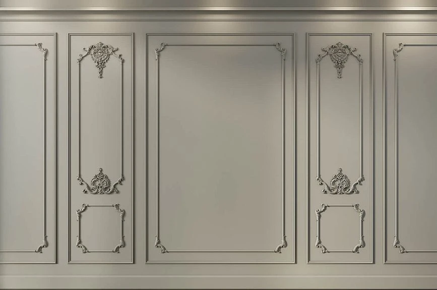 The idea of decorating Tsarskoye Selo wall panels INTPU-038 with moldings, decorative frames, and stucco overlays