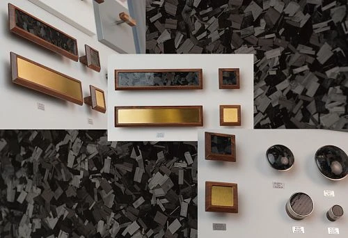Various round and rectangular wooden and composite hardware elements for modern kitchen design