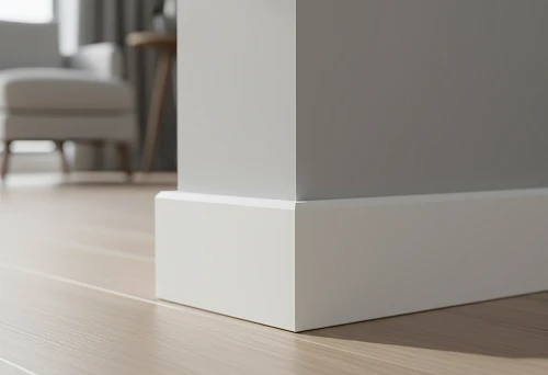 White MDF Skirting Board in a Modern Interior with Wooden Flooring