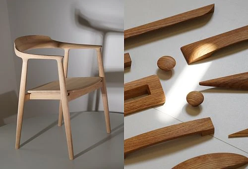Set of wooden handles in various shapes and sizes for furniture decoration and functionality