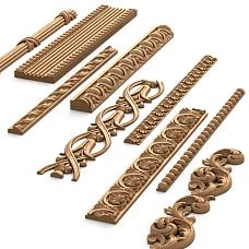 Carved Molding from Natural Oak and Beech, 300 mm and 500 mm, for Samples