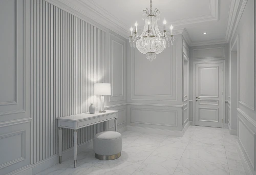 Interior with MDF strips 40&times;40 on the wall in a bright hallway