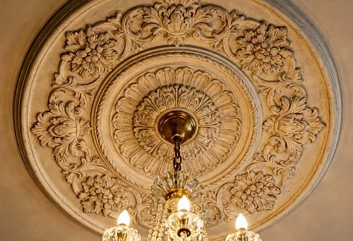 Ceiling Medallion with Crystal Chandelier &mdash; The Centerpiece of a Classic Ceiling Composition