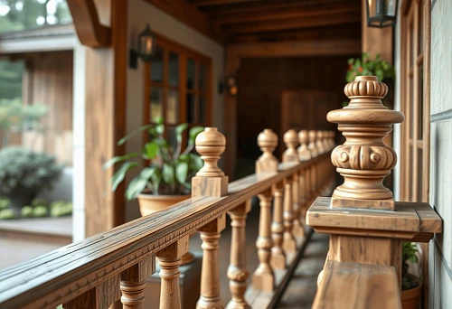 Comparison of decorative wooden balusters on the veranda of a country house