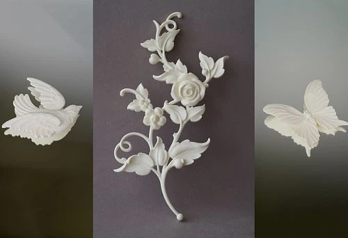 Relief inlay with floral pattern and leaves, used in classical furniture decoration