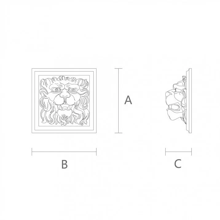 Decorative mascaron with a lion's head for building facade, drawing