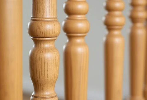 Close-up of wooden baluster for staircase, buy exclusive balusters in Krasnoyarsk for Siberian houses