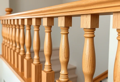Example of professional mounting of wooden balusters in stair railing inside a private home