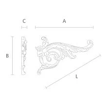 Wooden decorative element for furniture, doors, walls and ceilings - carved overlay N-066L drawing