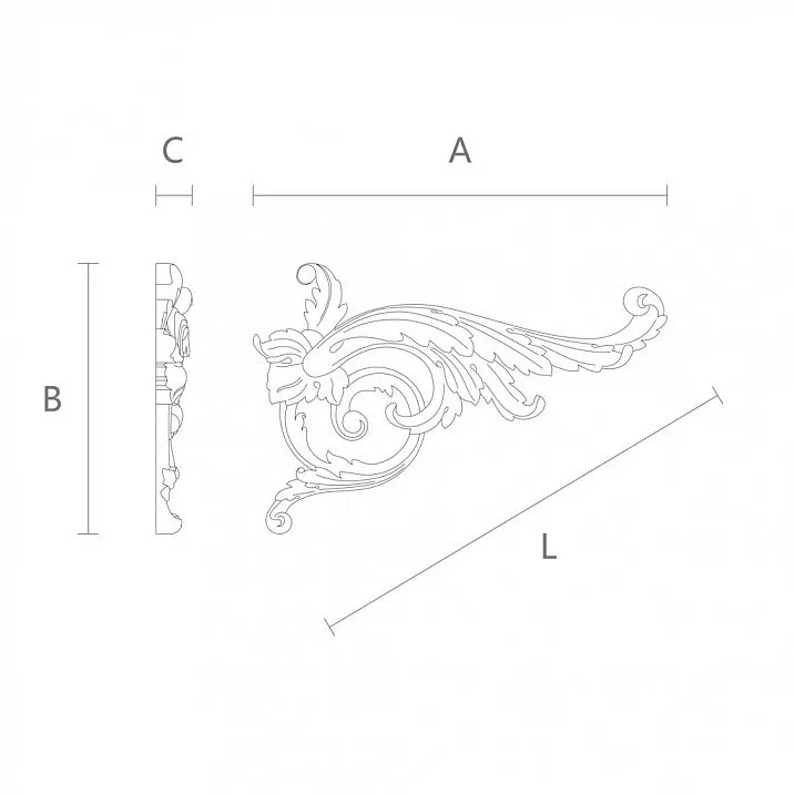 Wooden decorative element for furniture, doors, walls and ceilings - carved overlay N-066L drawing