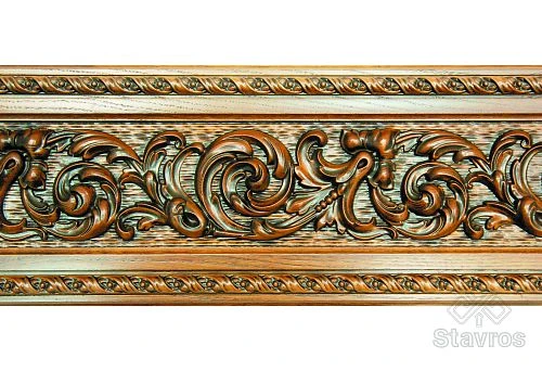 Carved Wooden Ceiling Border with Classic Ornament and Patina Finish