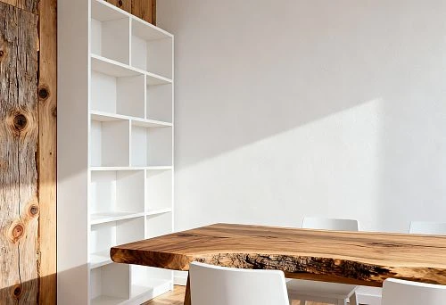 Interior combining white MDF and natural wood
