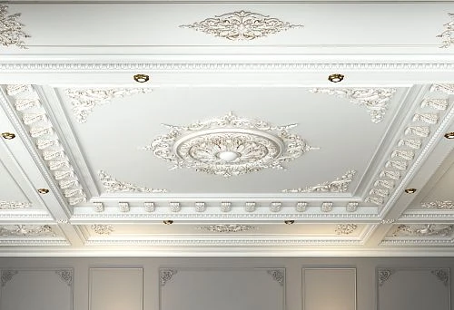 Classic interior with decorative ceiling in exclusive design