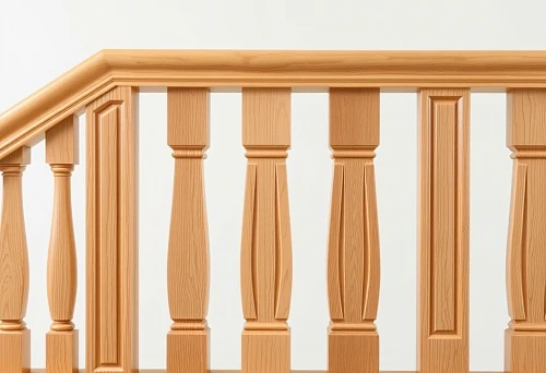 Square wooden balusters for stair railings, strict geometry, light wood