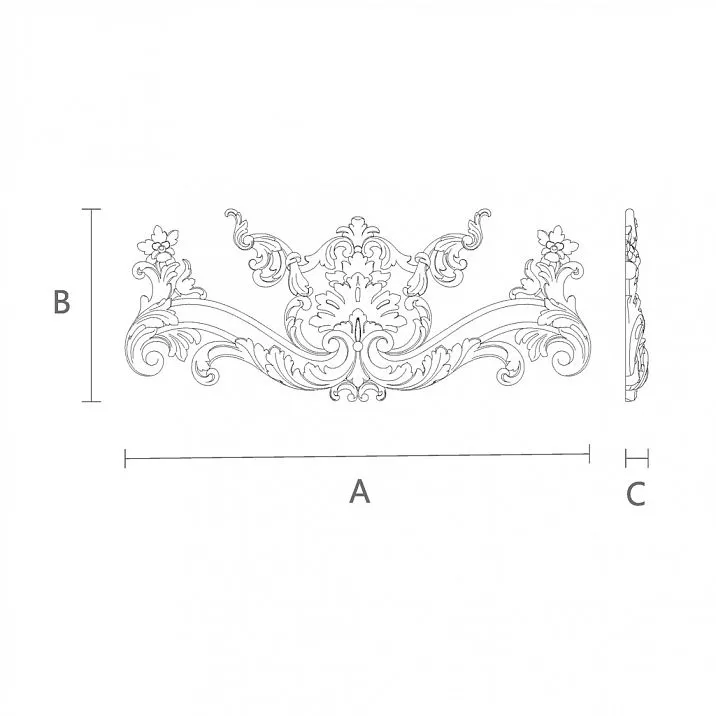 Wooden floral ornament - carved applique N-407 drawing