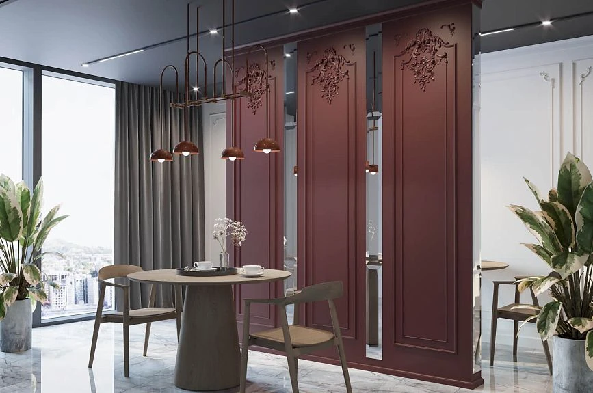 Idea for decorating Versailles Light wall panels INTPU-017 for zoning a kitchen-living room