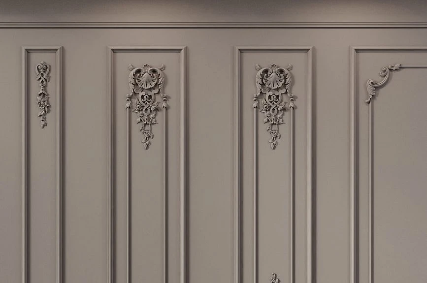 Versailles Light stucco decor on wall panels in a classic interior