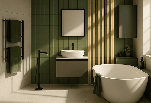 Veneered MDF Slat in Modern Bathroom Interior