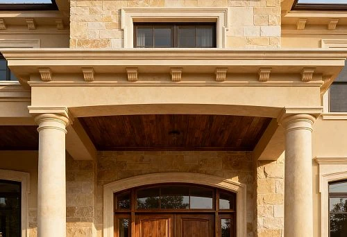 House Facade Decor with Columns and Stone Finishing