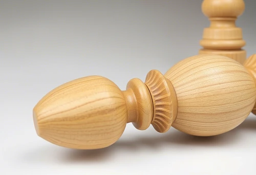 Close-up of finely crafted wooden balusters, natural wood, Siberian quality
