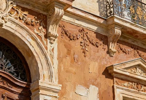 Finishing facade decor with decorative elements above doors and windows