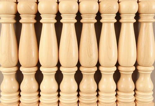 A row of substantial turned balusters with a 60x60 mm cross-section, perfectly finished and harmoniously arranged into a single architectural line