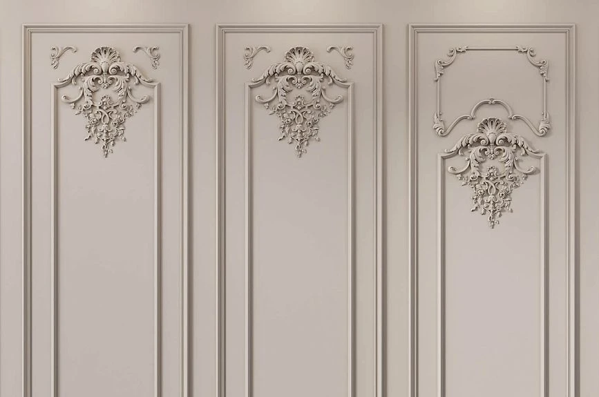 Lower stucco decor Versailles on wall panels in a classic interior