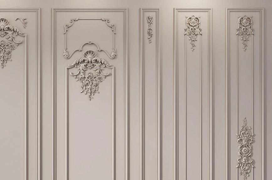 Ready-made composition of Versailles wall panels INTPU-018 with stucco and decorative frames