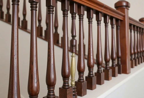 Staircase railing with dark wooden balusters in modern style