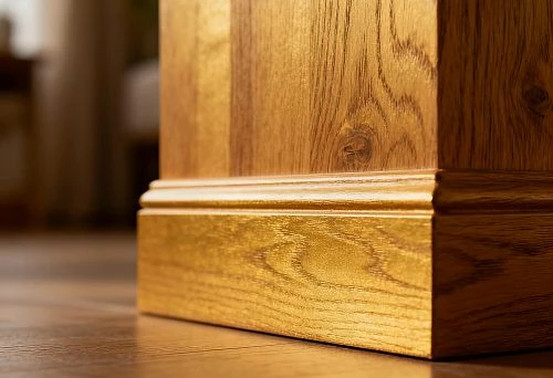Premium quality wooden skirting board installed on the floor
