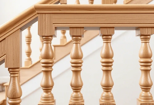 Classic wooden balusters on a staircase in a modern interior