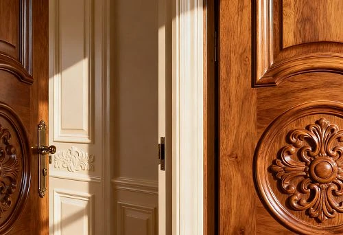 Interior with wooden overlays and polyurethane details