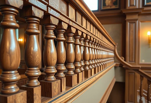 Grand wooden balusters of large size in a classic interior