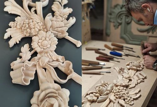 Close-up of carved wooden decor in classic style