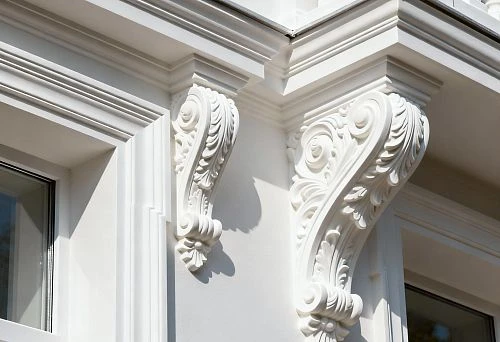 Facade Decor in Moscow with Decorative Corbels and Cornices in Classic Style