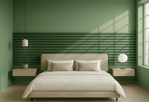 Decorative MDF Panel Recessed in Bedroom with Accent Wall
