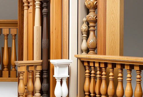 Collection of wooden balusters of various shapes and shades &mdash; the best solutions for staircases and railings in Chelyabinsk