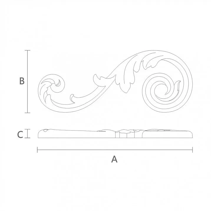 Decorative wooden element with carving drawing