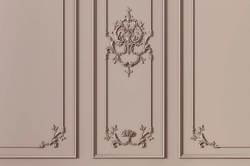 Floral stucco overlay Summer Garden on a wall panel with decorative moldings