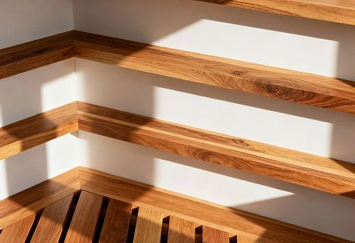 Wooden base battens that shape the geometry of walls