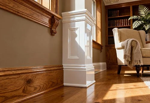 Combination of Wooden Baseboards and White Polyurethane Elements in Interior Design